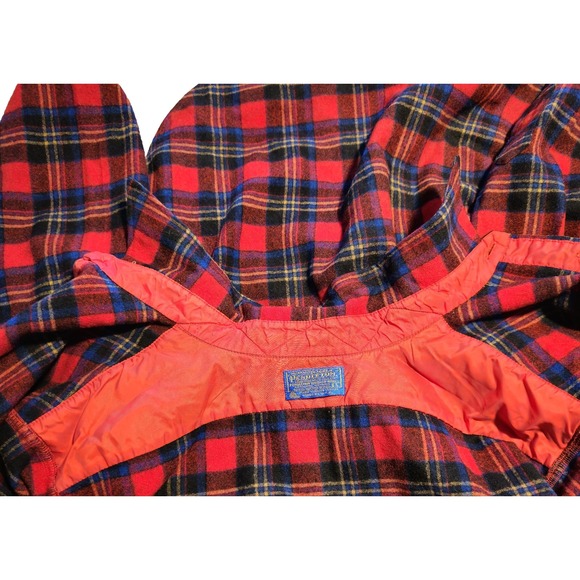 Pendleton Lodge Vintage 60's 70's Wool Red & Blue Plaid Button Down Shirt Sz L - Picture 4 of 16